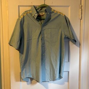 Up cycled Heaven on Earth open back  Button-Down Shirt with Trim